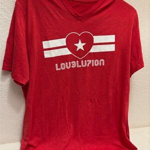 Red v neck graphic shirt